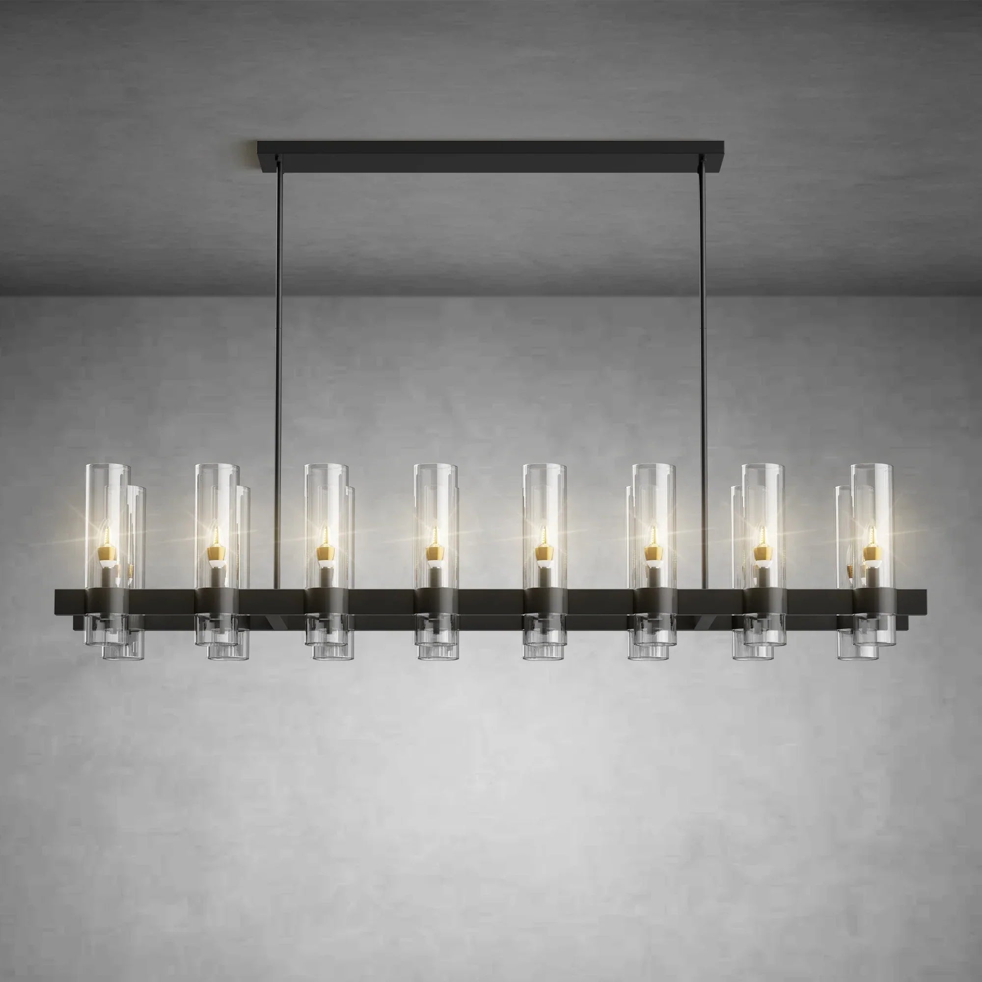 Modern Linear Chandelier with Clear Glass Cylinder Lights for Dining Room