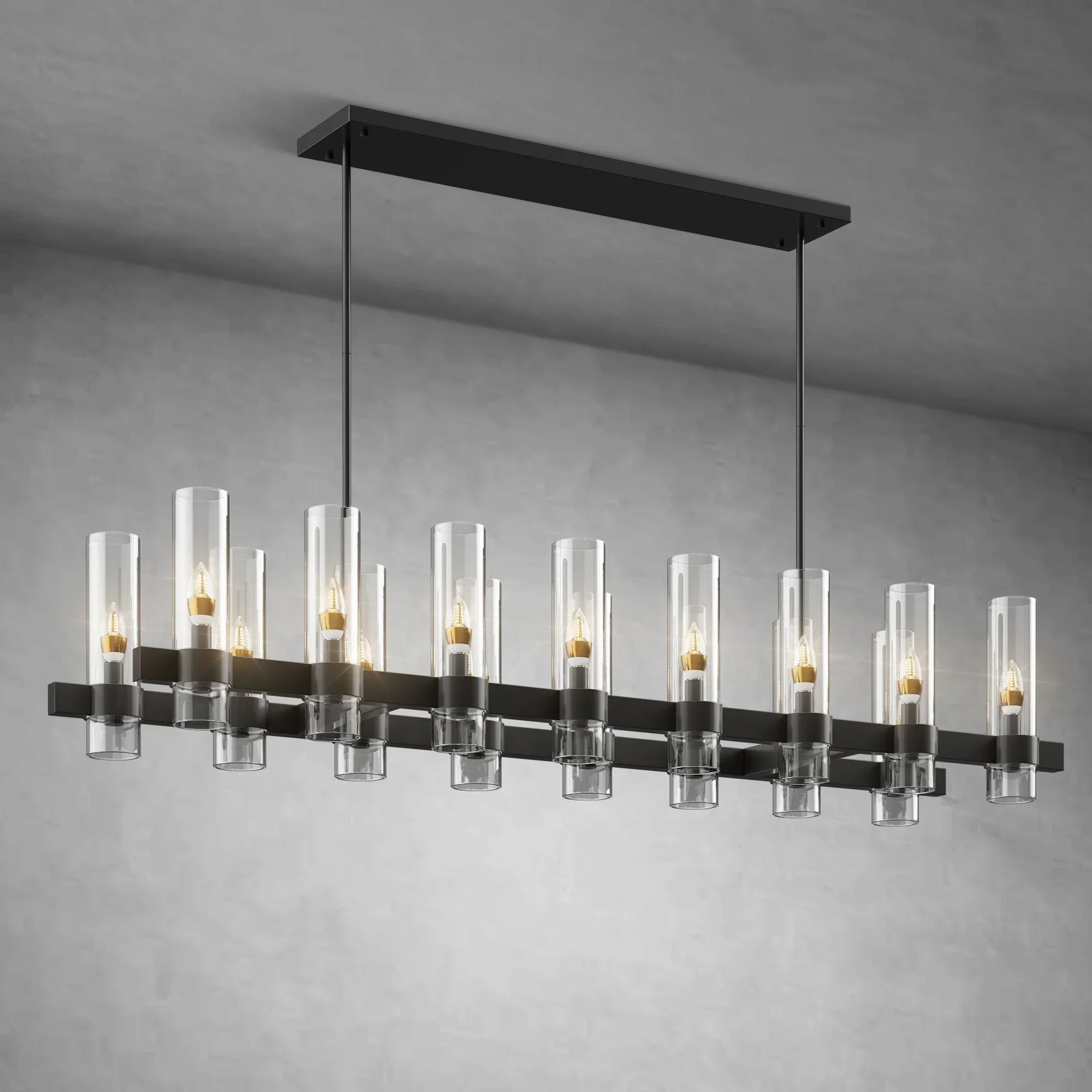 Modern Linear Chandelier with Clear Glass Cylinder Lights for Dining Room