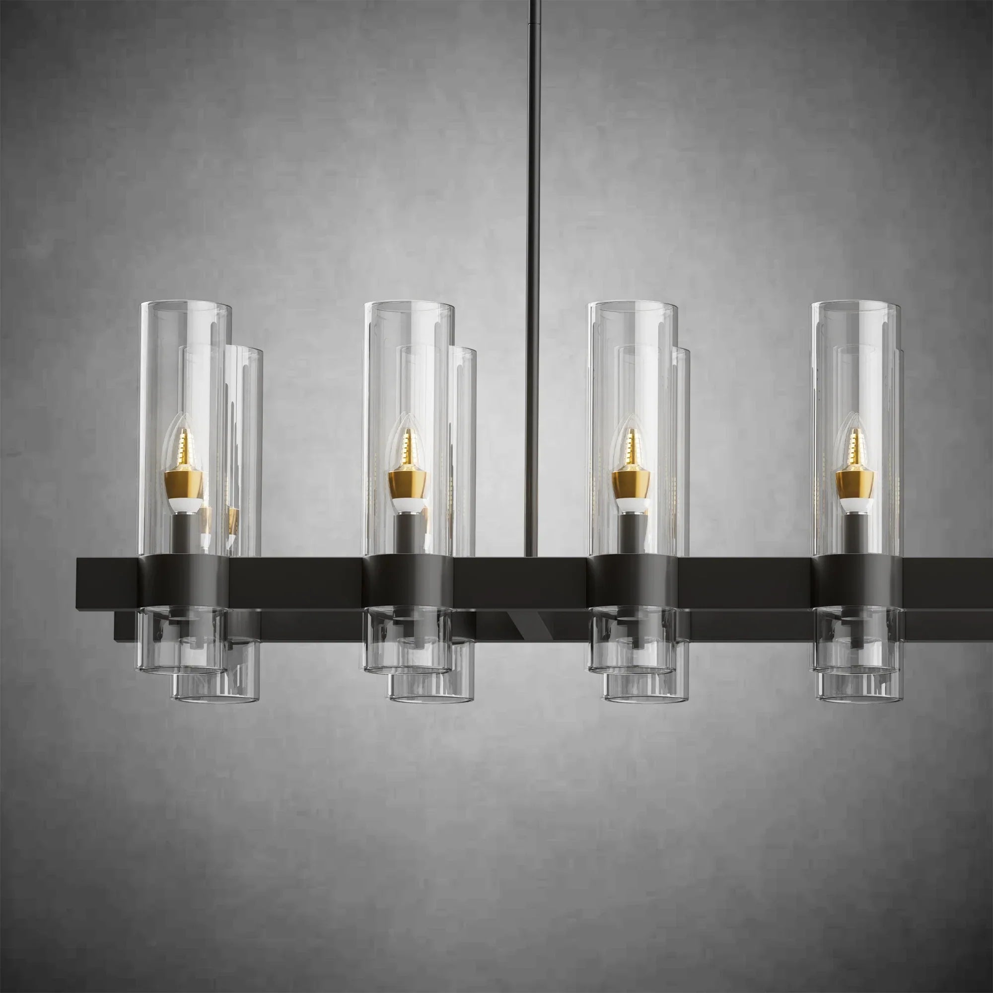 Modern Linear Chandelier with Clear Glass Cylinder Lights for Dining Room