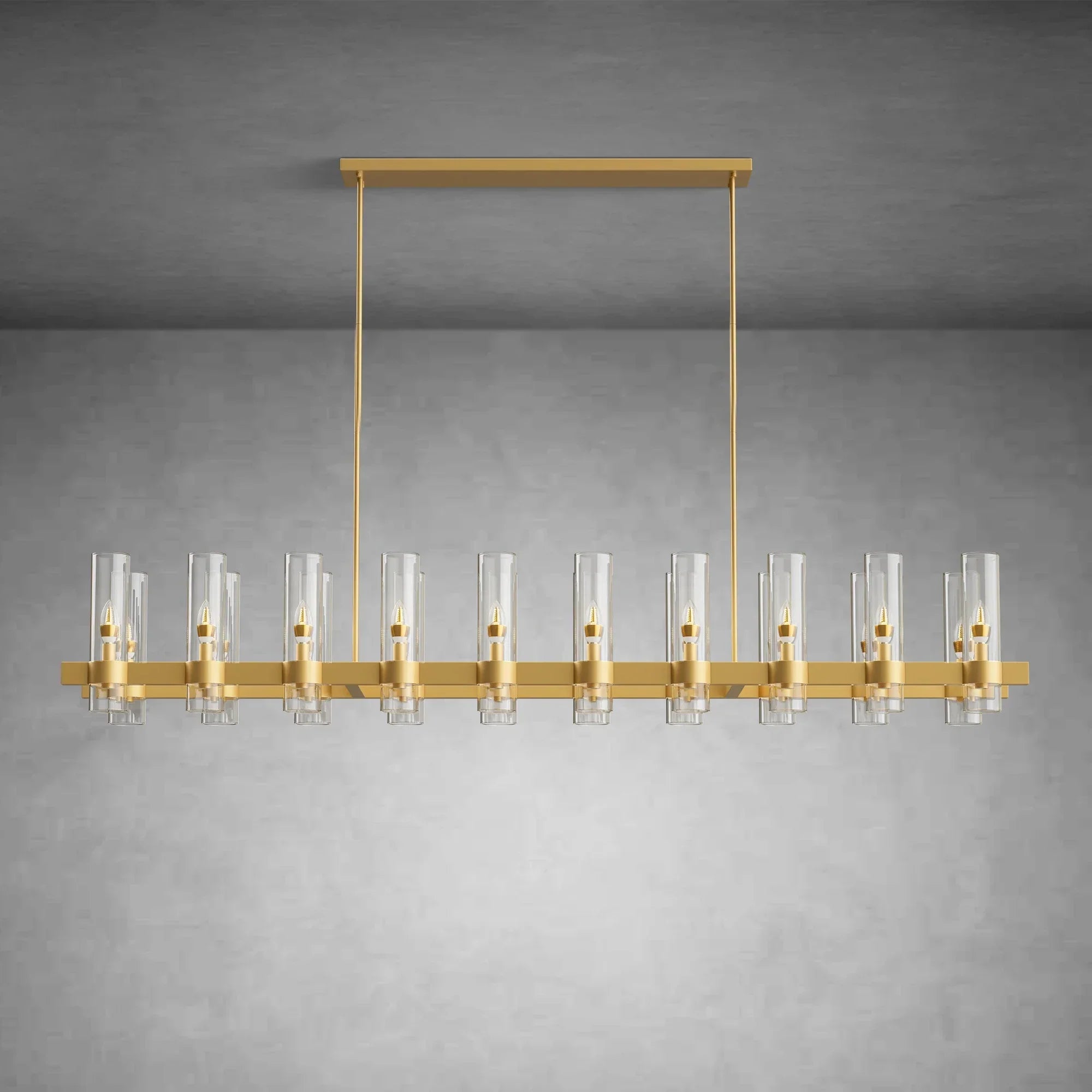 Modern Linear Chandelier with Clear Glass Cylinder Lights for Dining Room