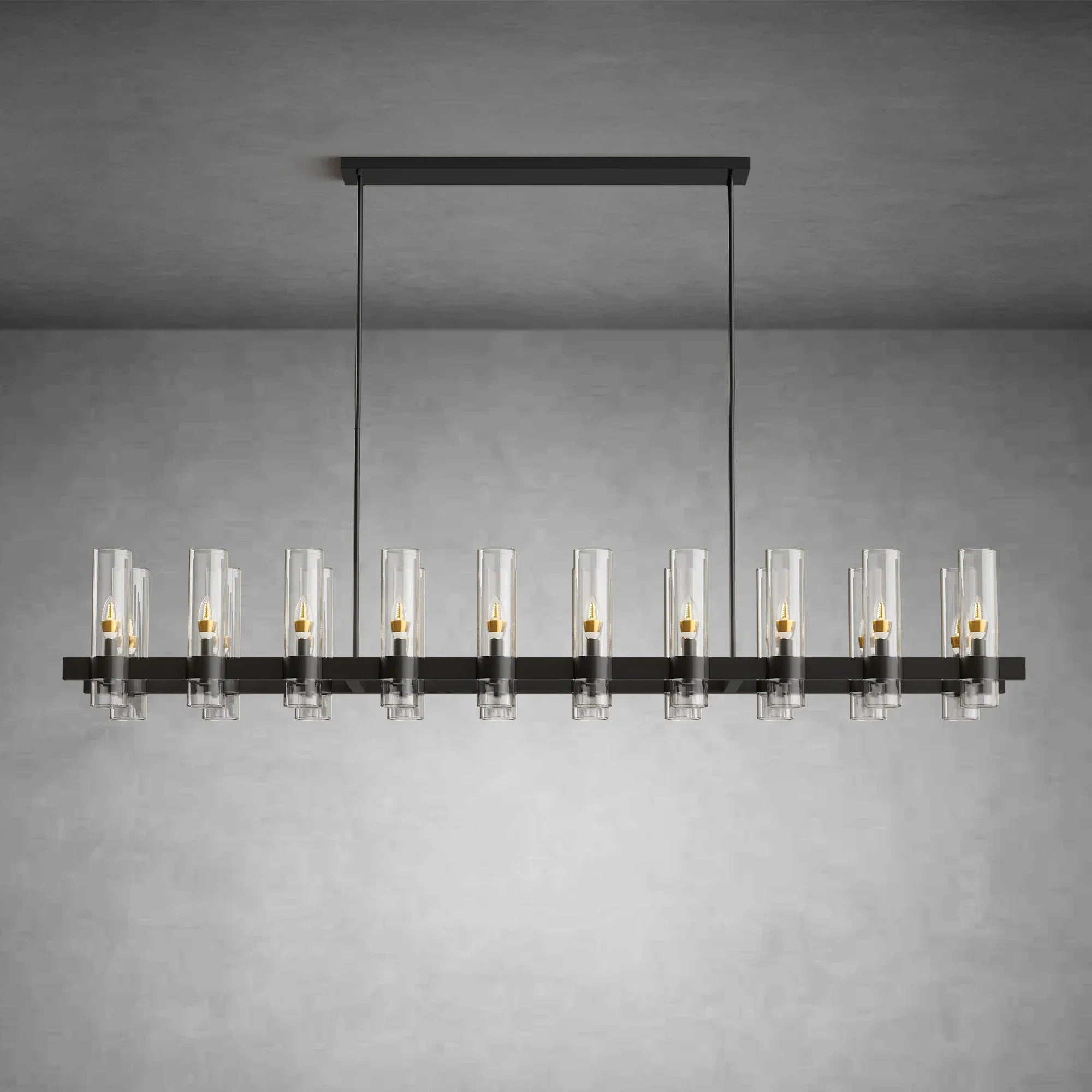 Modern Linear Chandelier with Clear Glass Cylinder Lights for Dining Room