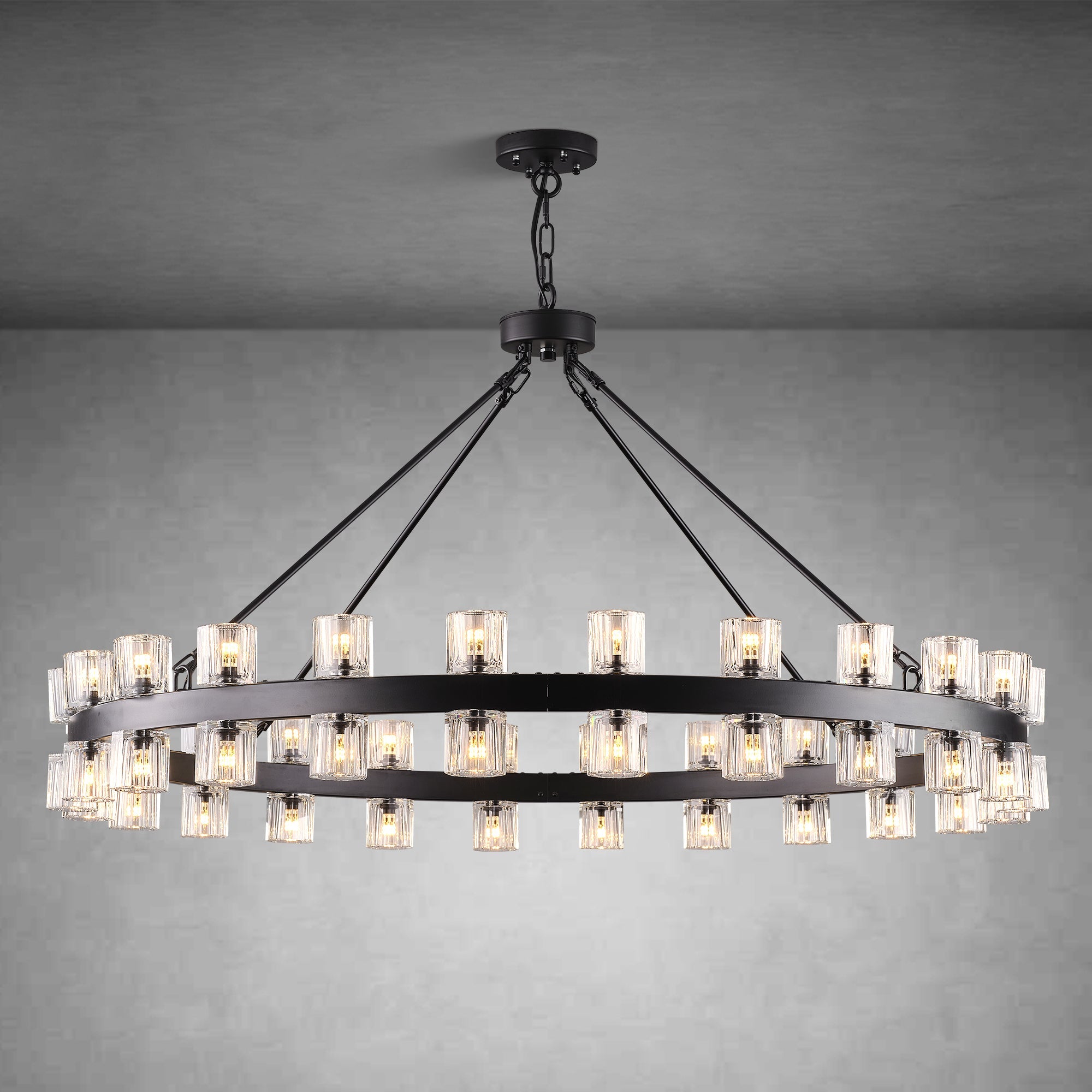 Round Brass Crystal Wagon Wheel Chandelier