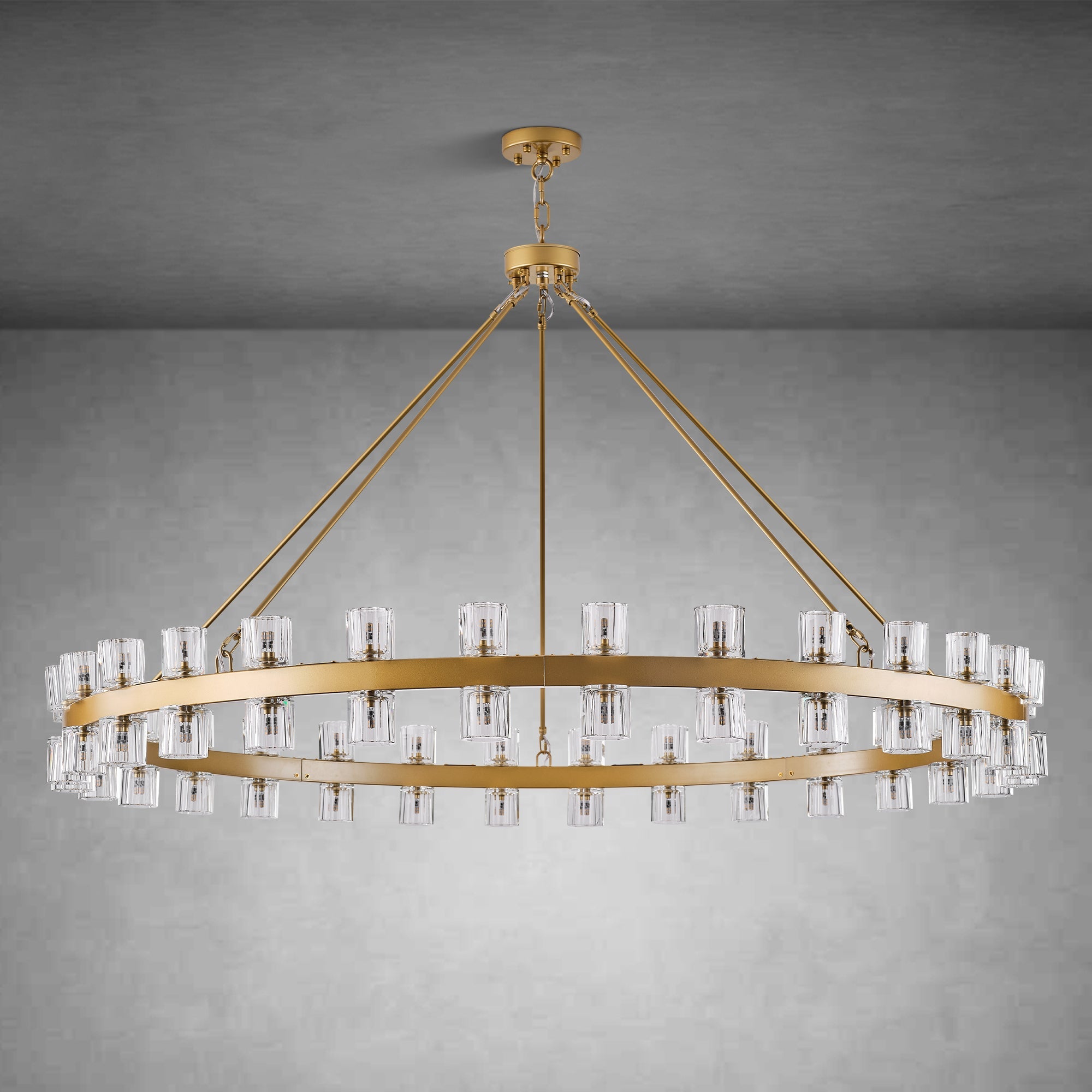 Round Brass Crystal Wagon Wheel Chandelier