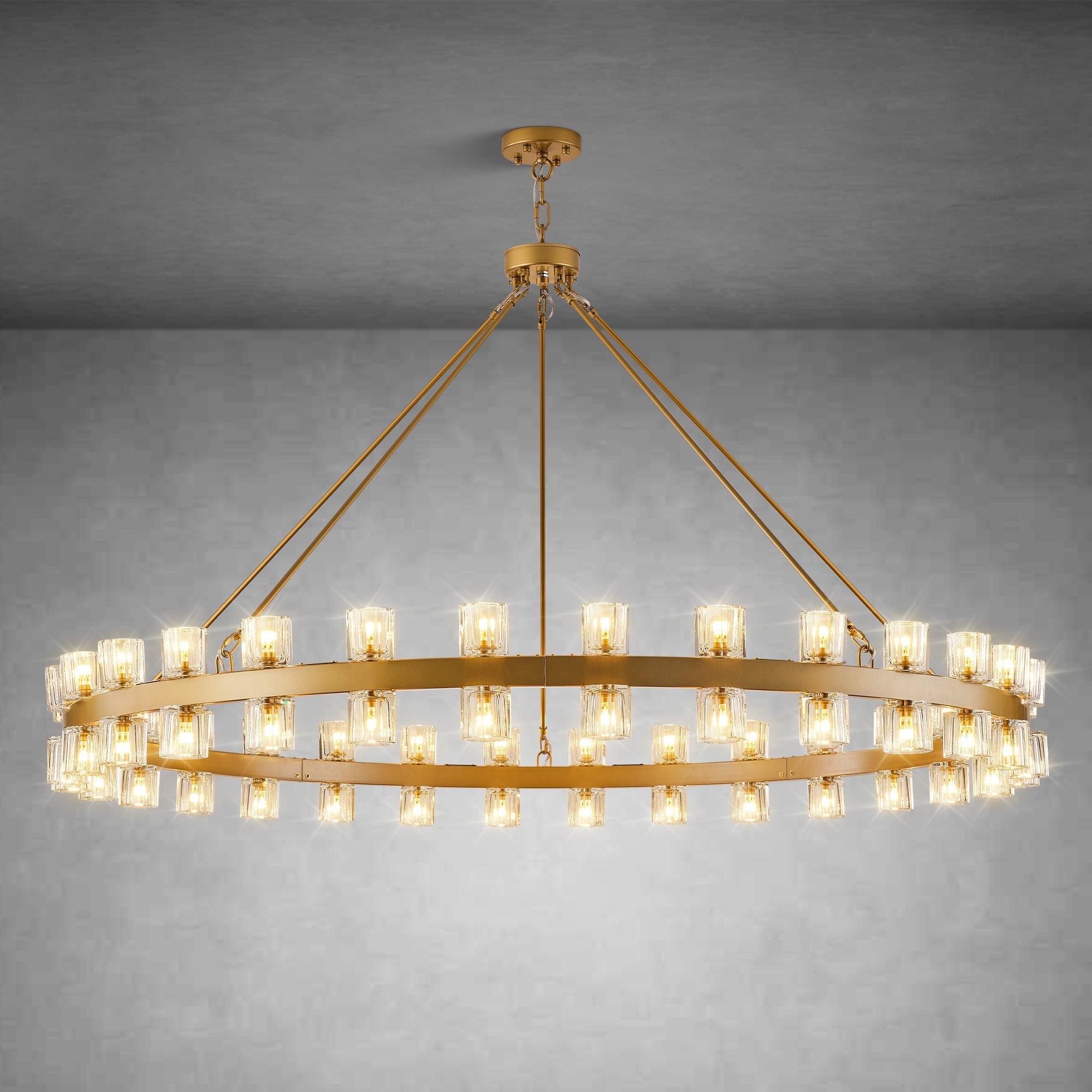 Round Brass Crystal Wagon Wheel Chandelier