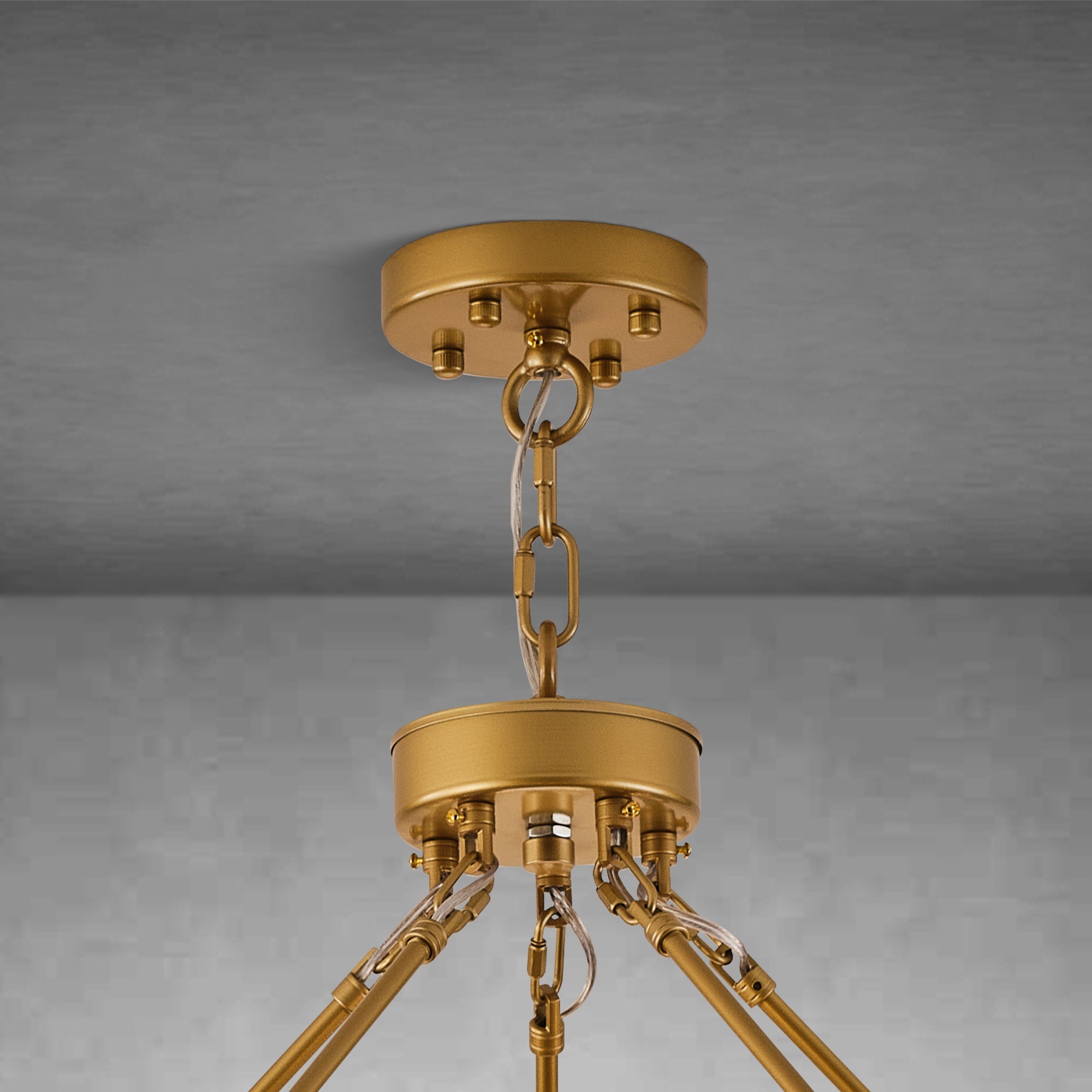 Round Brass Crystal Wagon Wheel Chandelier