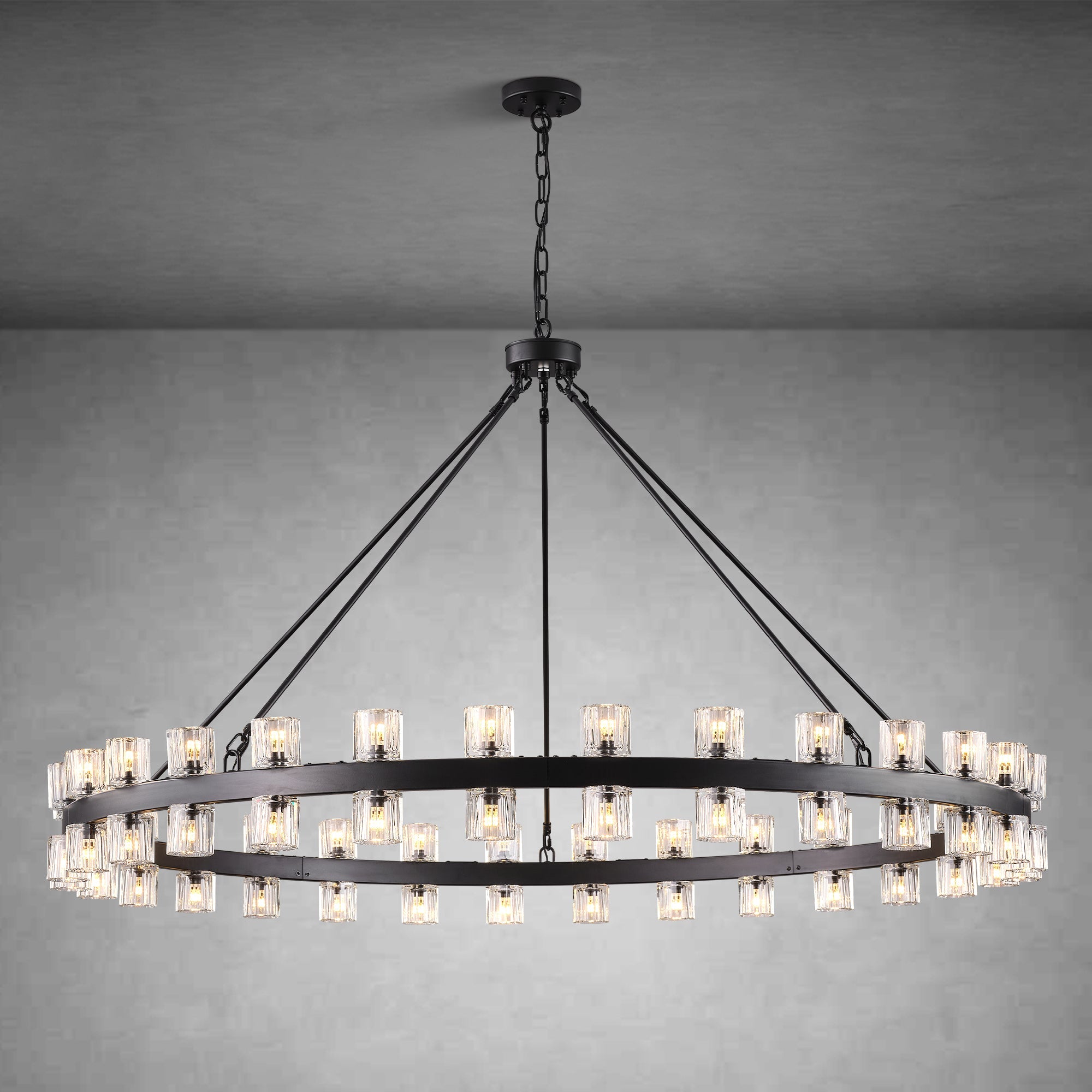 Round Brass Crystal Wagon Wheel Chandelier