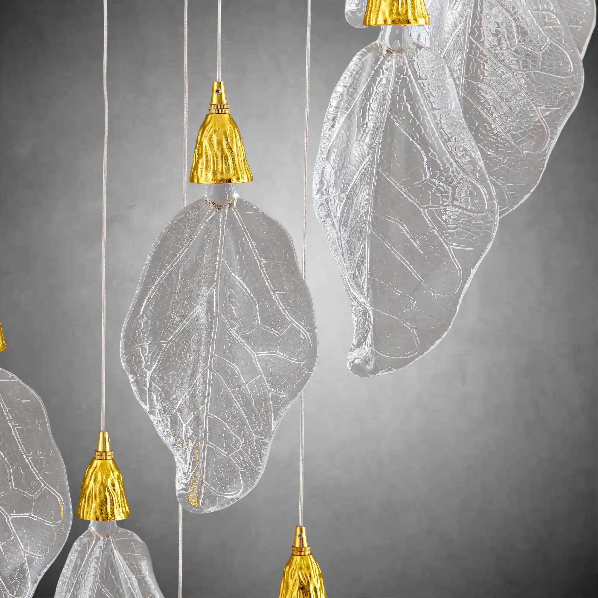 Silver Bionic Leaf 20-Light LED Chandelier for High Ceilings