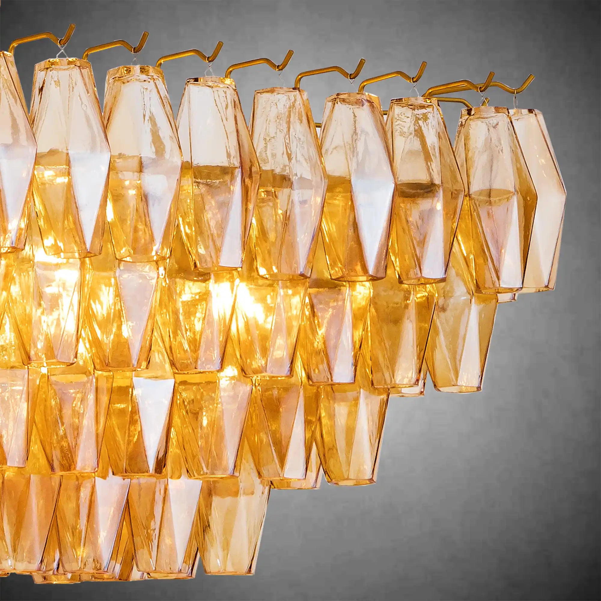 Gold Rectangular 54" 12-Light Smoke Glass Modern Dining Chandelier
