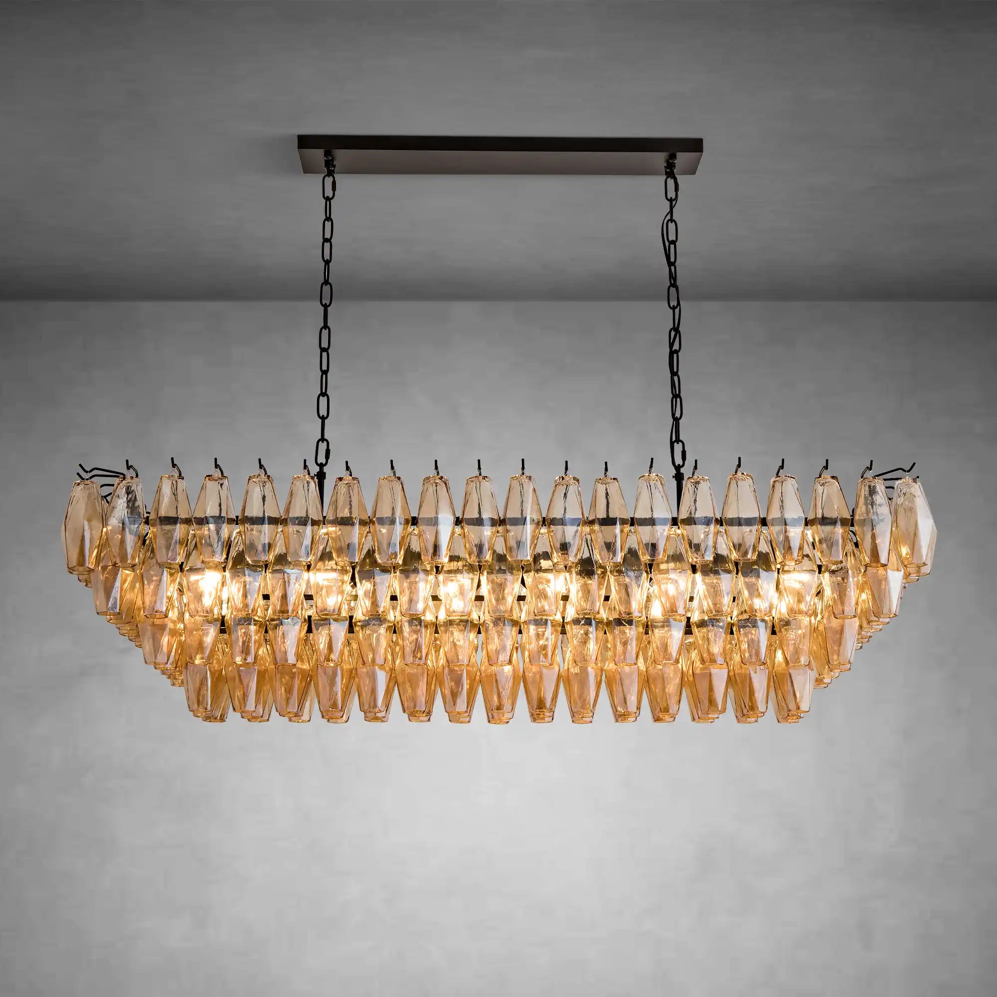 Gold Rectangular 54" 12-Light Smoke Glass Modern Dining Chandelier