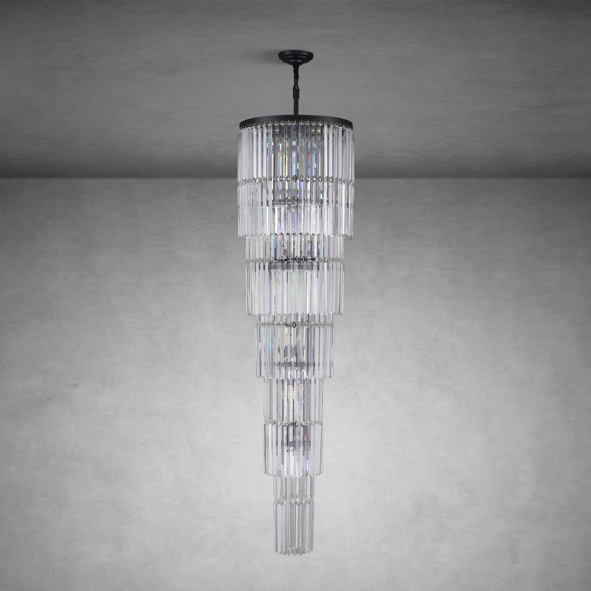 78.7" Luxury Long Crystal Chandelier for Staircase, 29-Light Modern Black Large Chandeliers for High Ceilings, Foyer, Entryway, Living Room, Hallway, Top K9 Crystal 10-Tier Ceiling Light Fixture