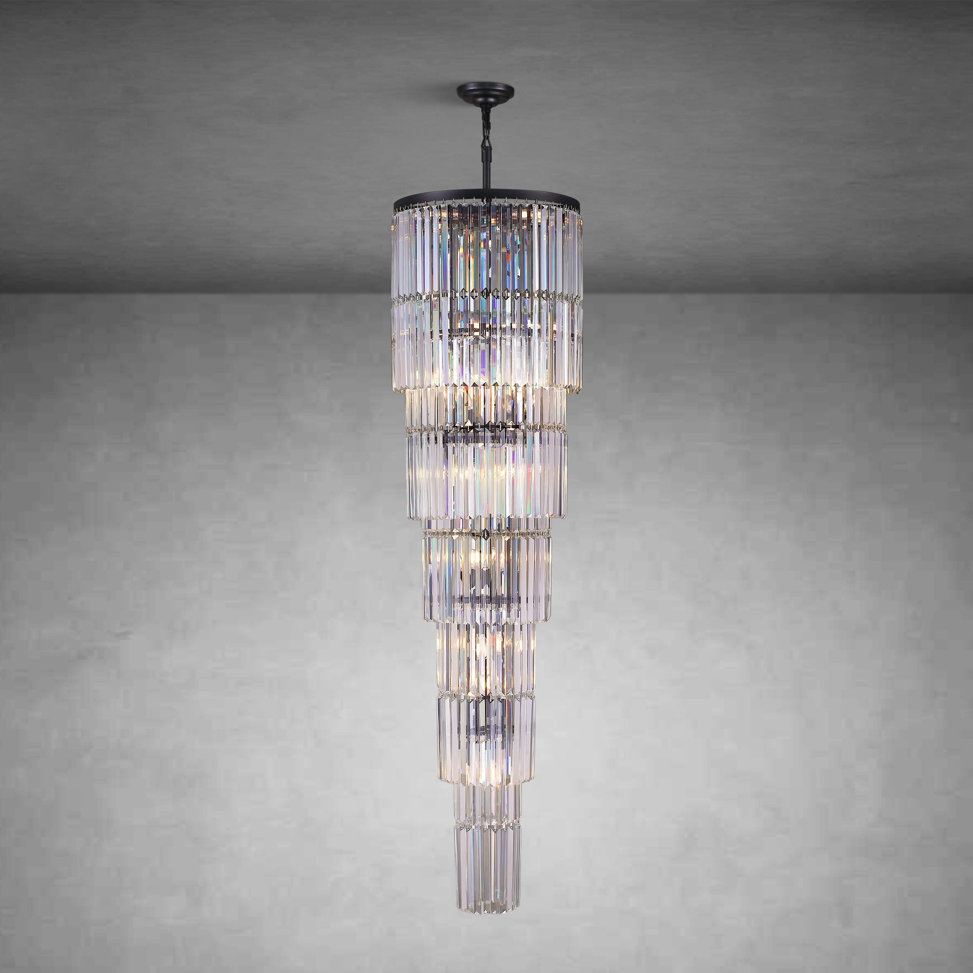 78.7" Luxury Long Crystal Chandelier for Staircase, 29-Light Modern Black Large Chandeliers for High Ceilings, Foyer, Entryway, Living Room, Hallway, Top K9 Crystal 10-Tier Ceiling Light Fixture