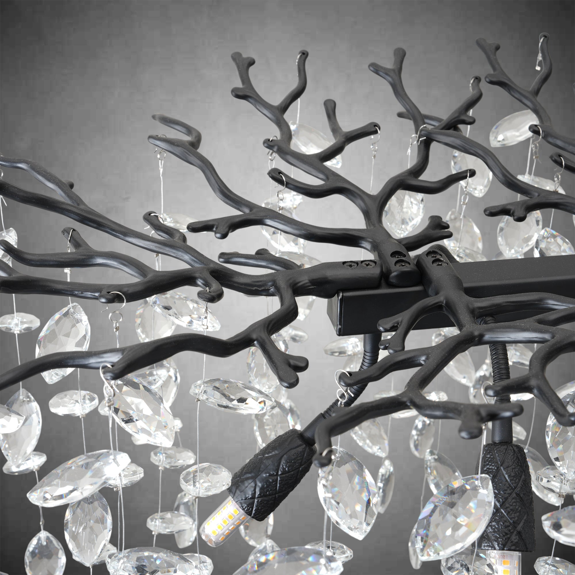 30" Black Crystal Chandelier, 10-Light Tree Branch Chandelier for Dining Room, Luxury Round K9 Crystal Raindrop Chandeliers Light Fixture for Living Room Foyer Entryway Bedroom Kitchen