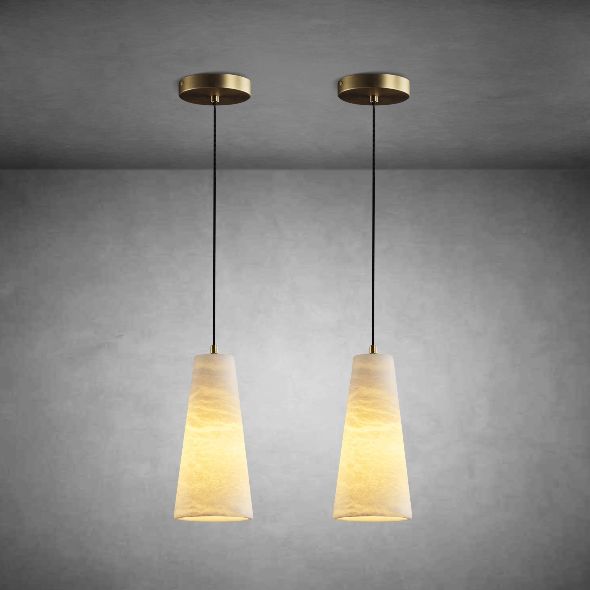 Alabaster Cone-Shaped Pendant Lamp