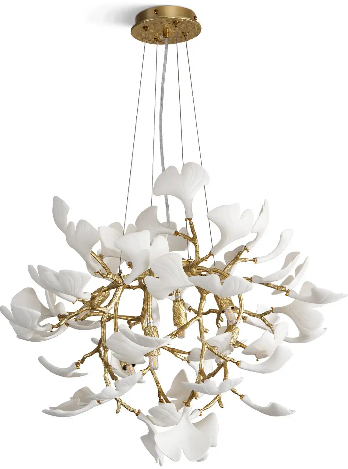 Gold Round Ceramic Ginkgo Leaf Chandelier 21.6"