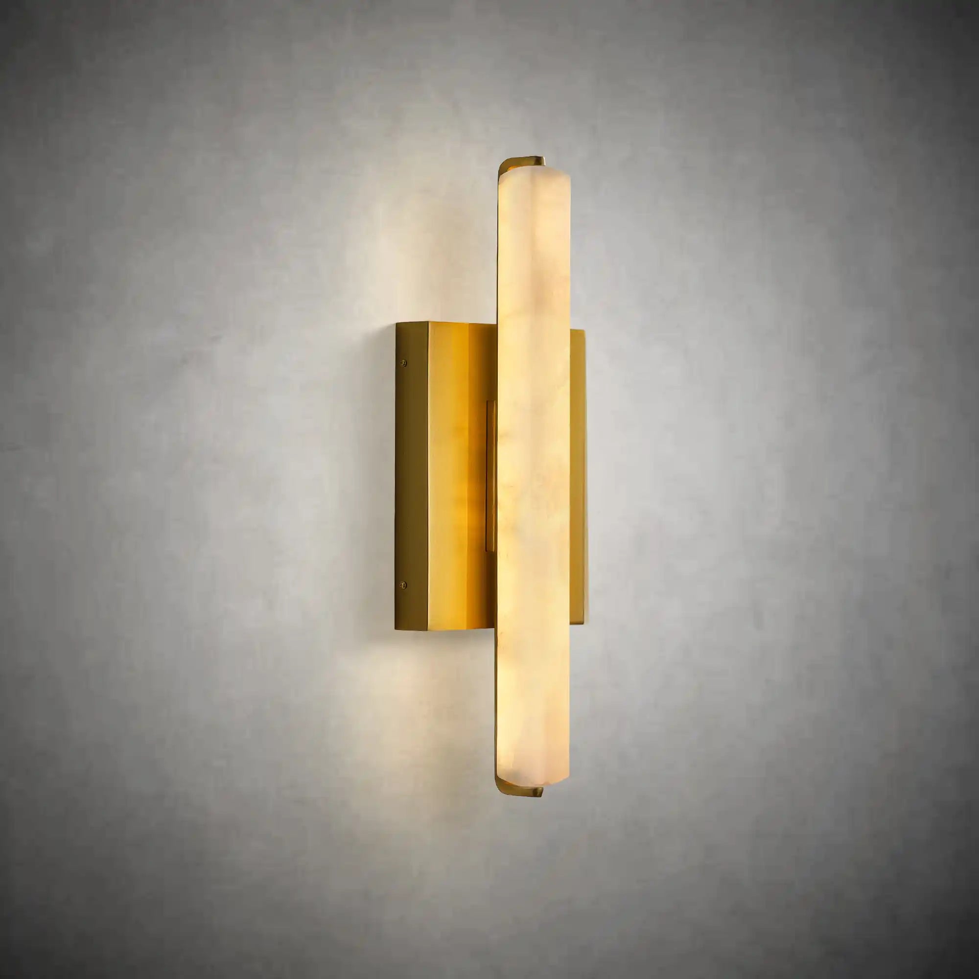 15" Brass Alabaster Wall Sconce – Modern Rectangular Marble Light