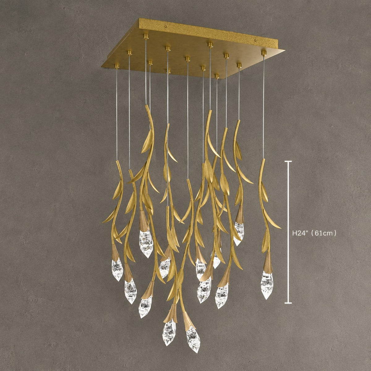 Modern Luxury Floating Branches Floral Crystal Chandelier with Square Canopy for High-ceiling