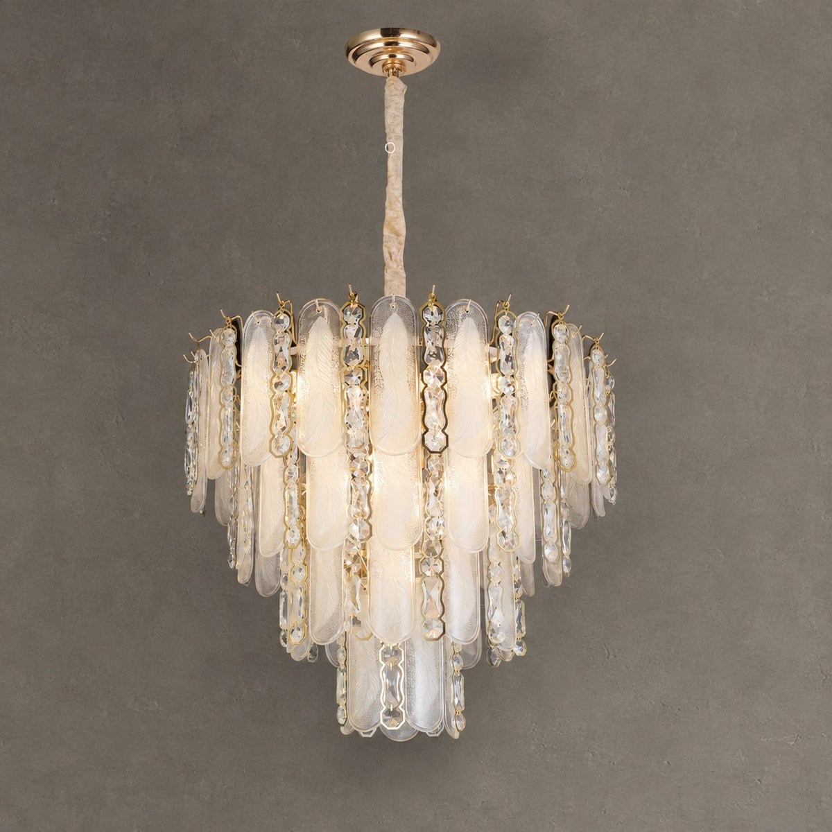 Modern Feather Crystal Chandelier Set in Chrome/Gold Finish for High/Low-ceiling