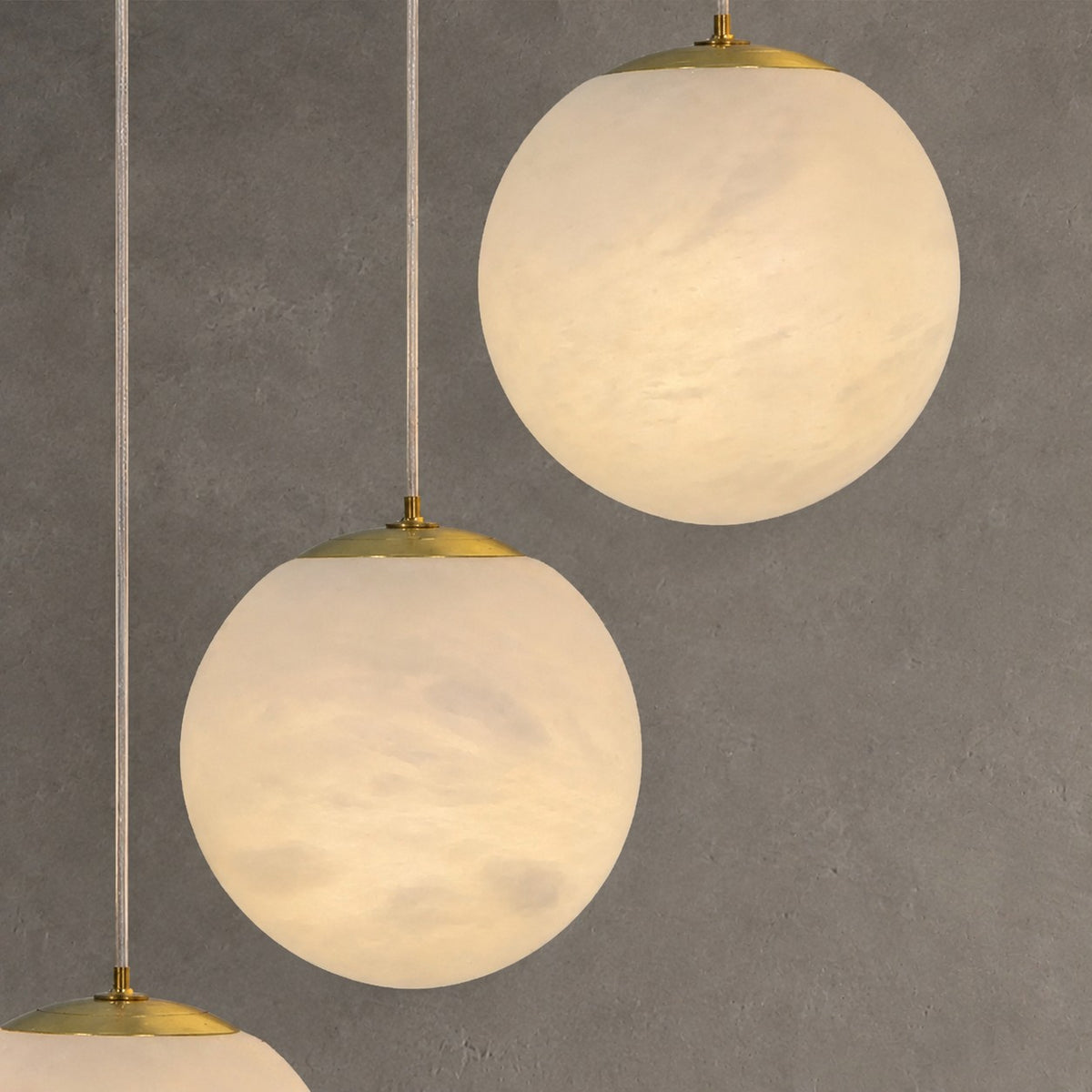 Alabaster Brass Modern Globe Spiral Chandelier