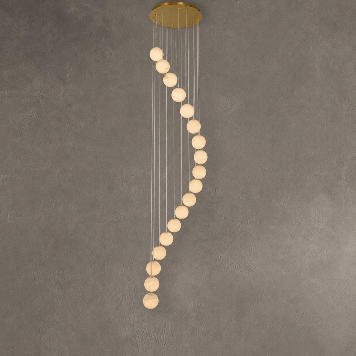Alabaster Brass Modern Globe Spiral Chandelier