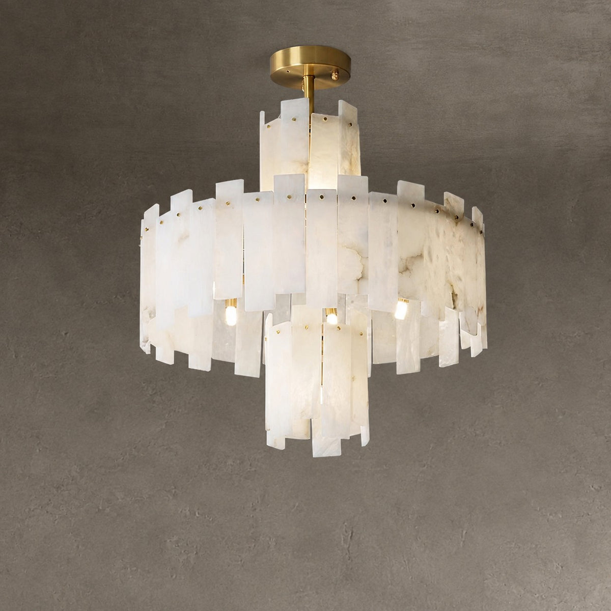 Alabaster Chandelier – Elegant Brass & White Alabaster Light Fixture