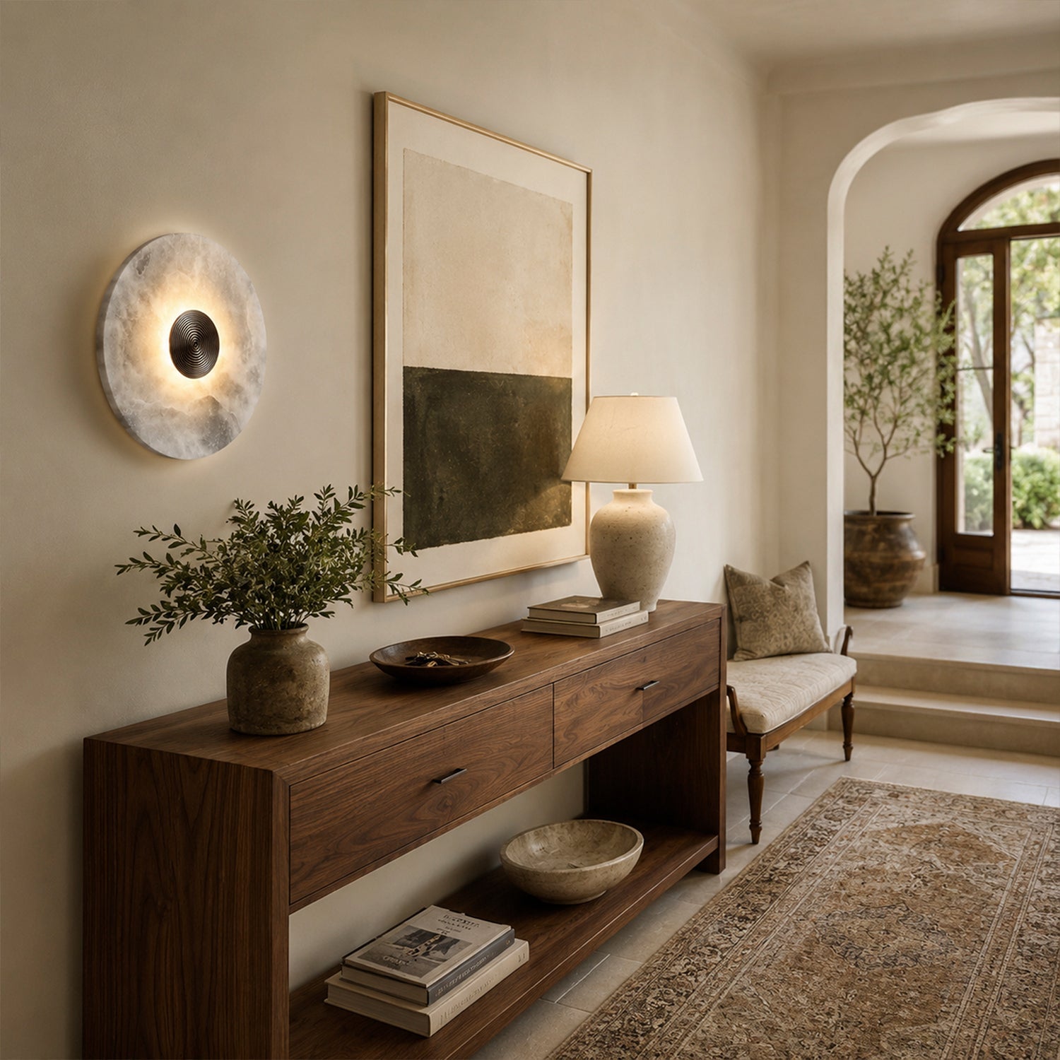 Alabaster Disc Flush Mount Wall Sconce