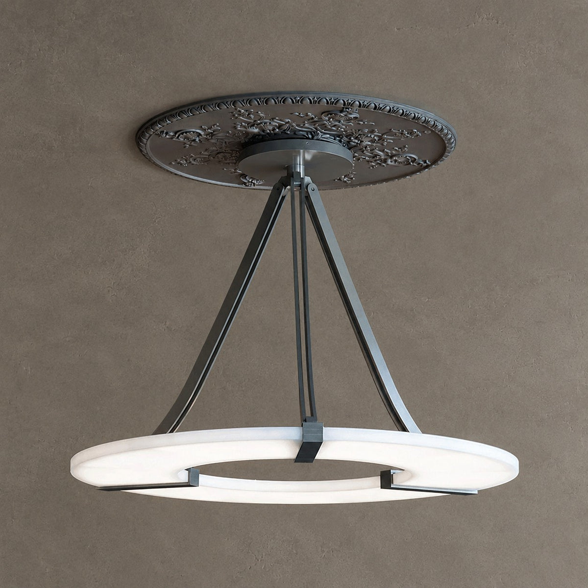 Alabaster Halo Pendant Light – Black & White LED Chandelier