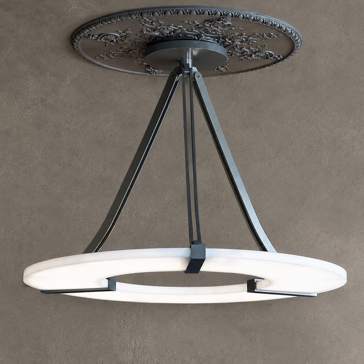 Alabaster Halo Pendant Light – Black & White LED Chandelier
