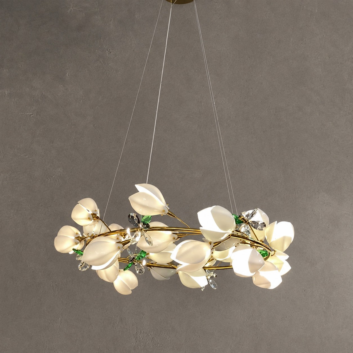 Art Design Creative Ceramic Magnolia Ring/Linear Chandelier for Bedroom/Living Room/Dining Room/Kitchen Island
