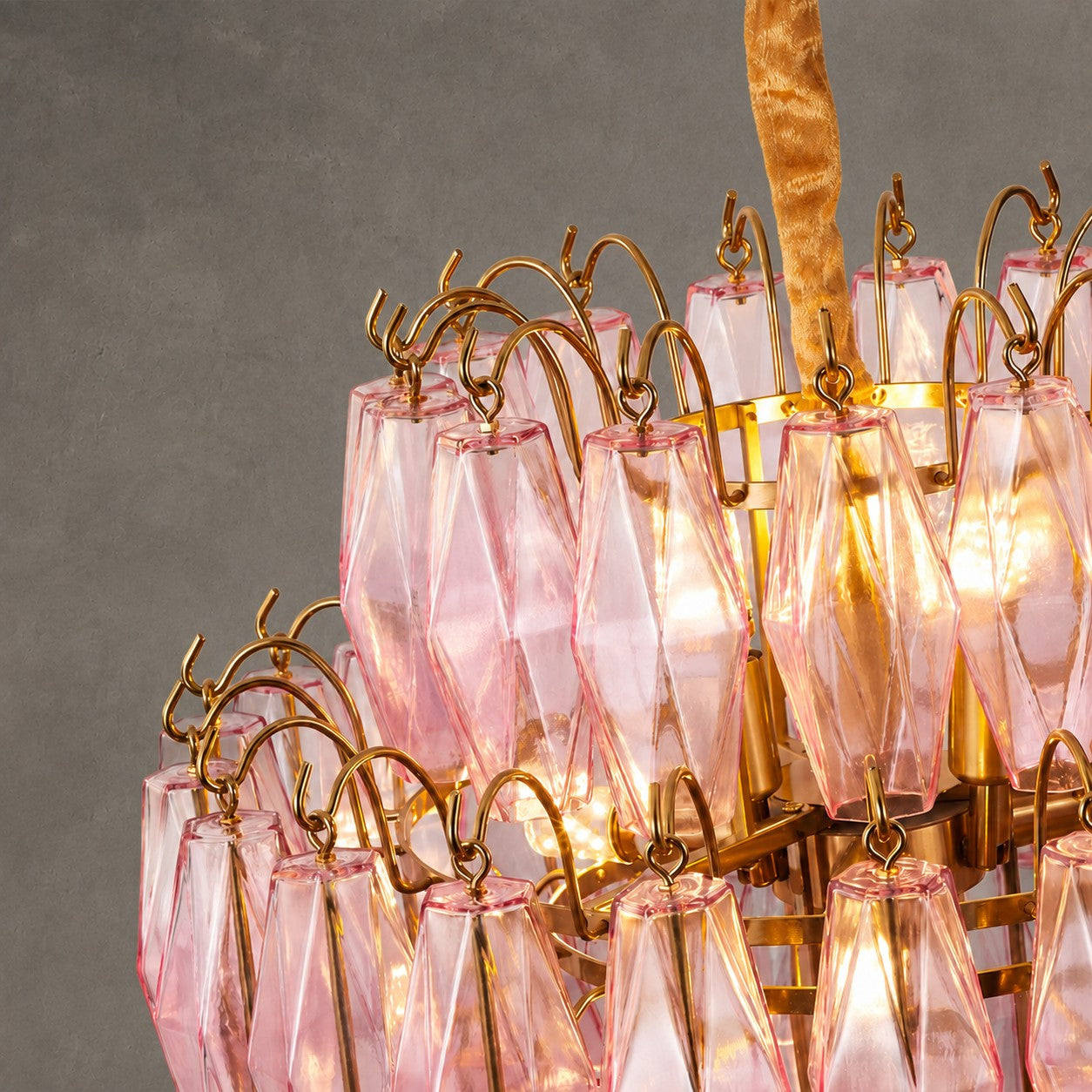 Chandelier Cascade Hand Blown Faceted Glass Artisan Murano Style