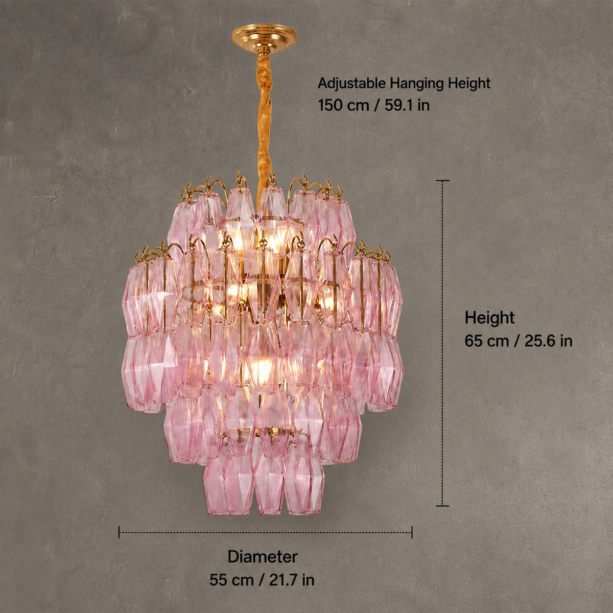Chandelier Cascade Hand Blown Faceted Glass Artisan Murano Style