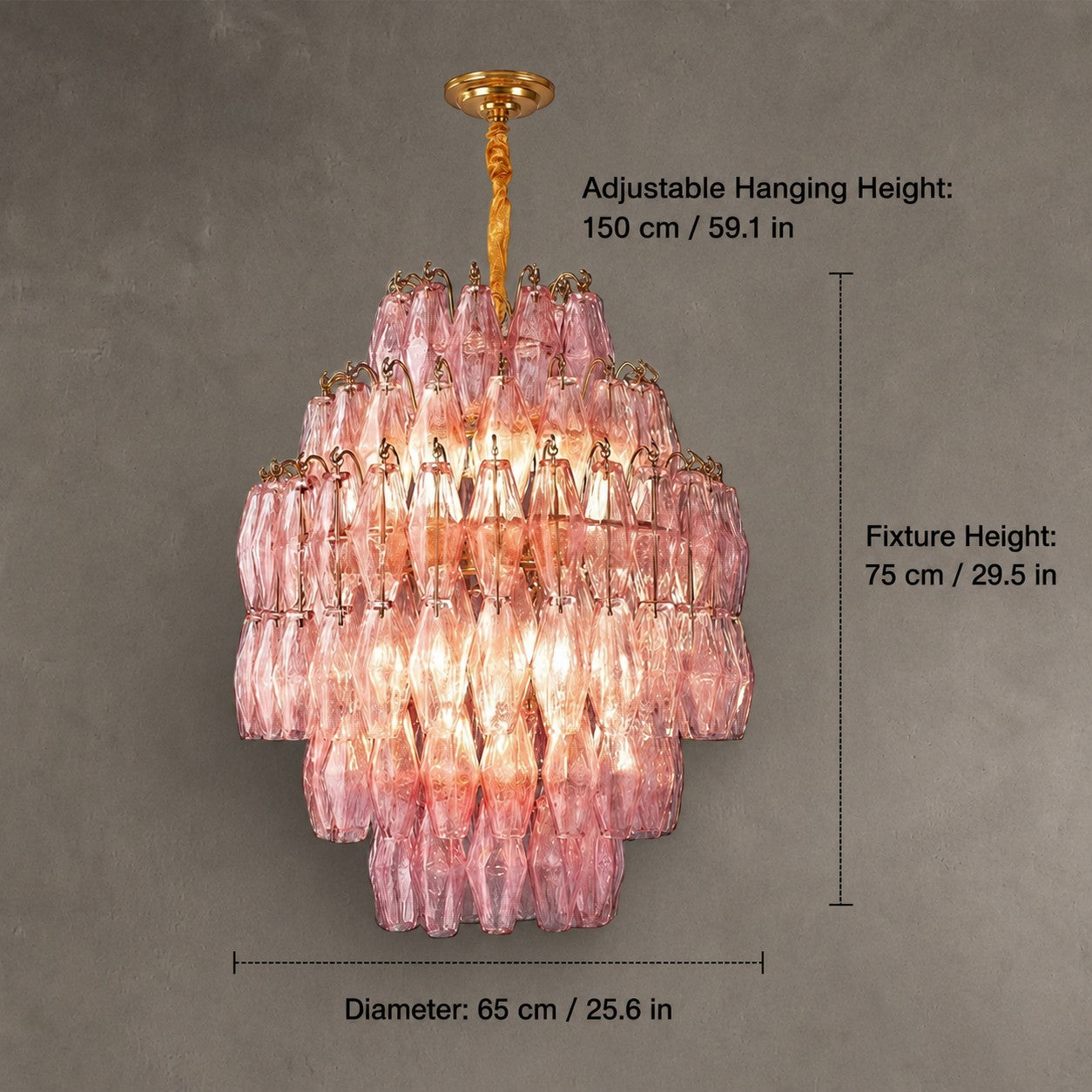 Chandelier Cascade Hand Blown Faceted Glass Artisan Murano Style