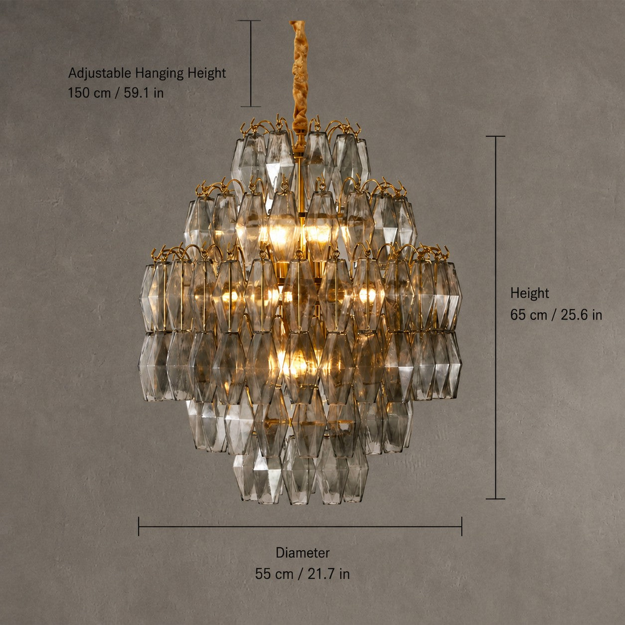 Chandelier Cascade Hand Blown Faceted Glass Artisan Murano Style