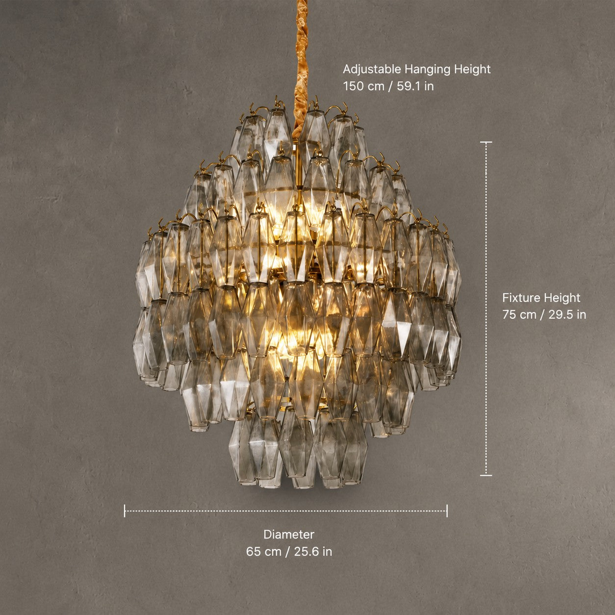 Chandelier Cascade Hand Blown Faceted Glass Artisan Murano Style