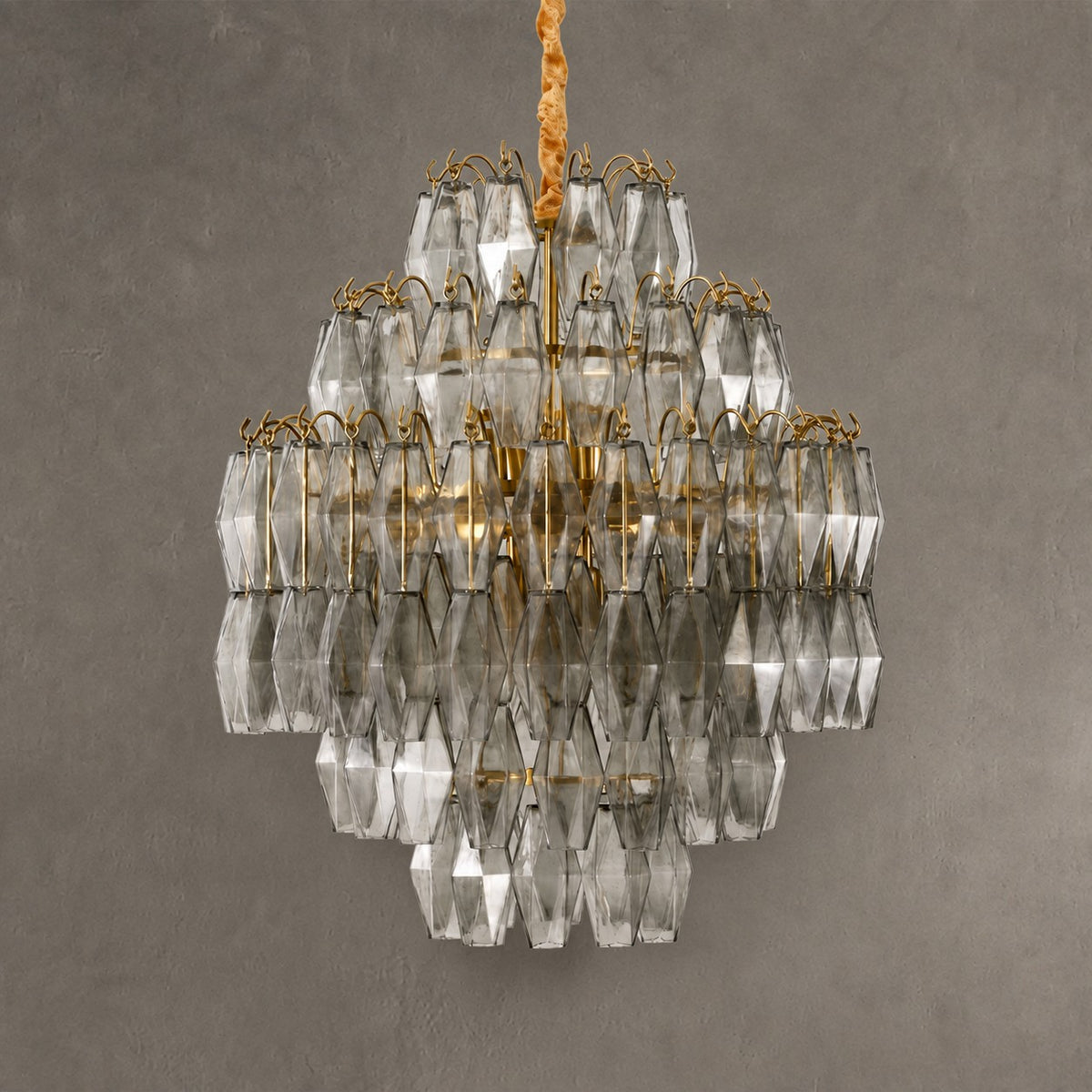 Chandelier Cascade Hand Blown Faceted Glass Artisan Murano Style