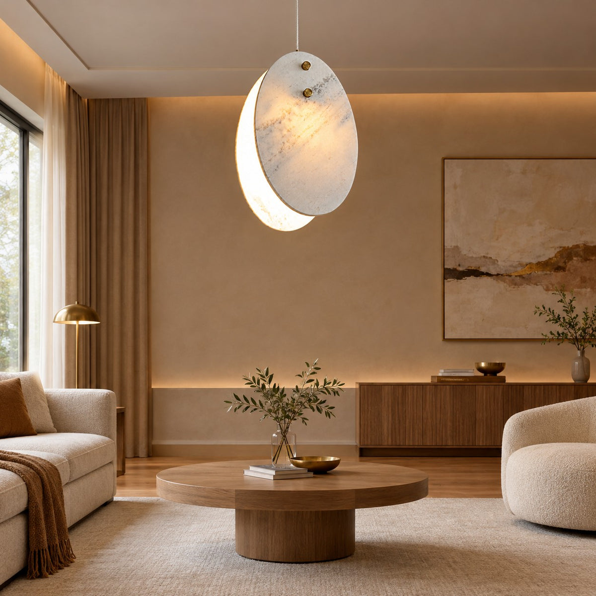 Modern Sculptural Luxury stone Oval Pendant Light Set