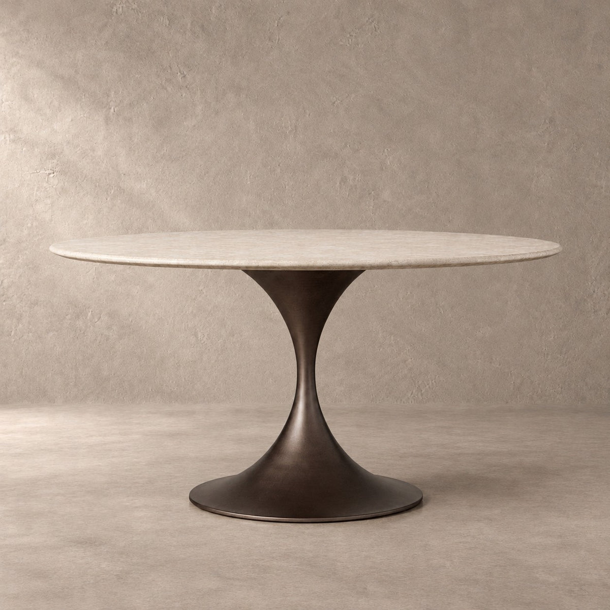 Round Stone-Top Steel-Base Dining Table