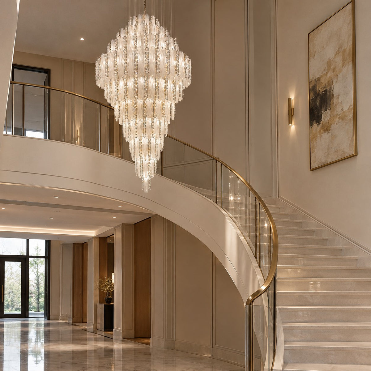 Modern Feather Crystal Chandelier Set in Chrome/Gold Finish for High/Low-ceiling