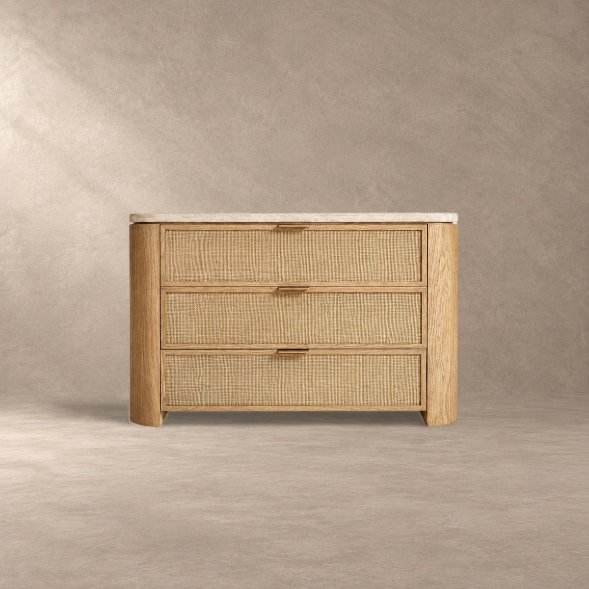 Travertine Top Oak Bedside Table