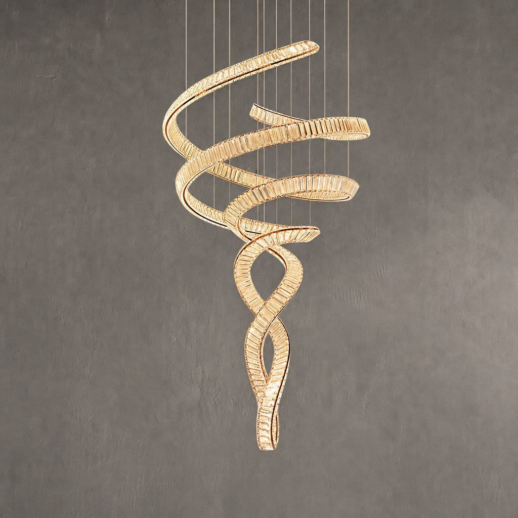 Long Spiral Crystal Chandelier with Stainless Steel Frame