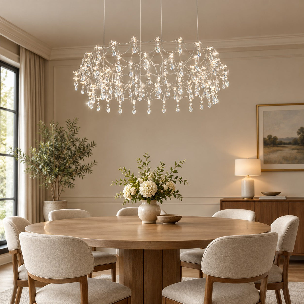 Shimmering Dreamcatcher Crystal Chandelier with Cascading Colorful Firefly-like Crystals