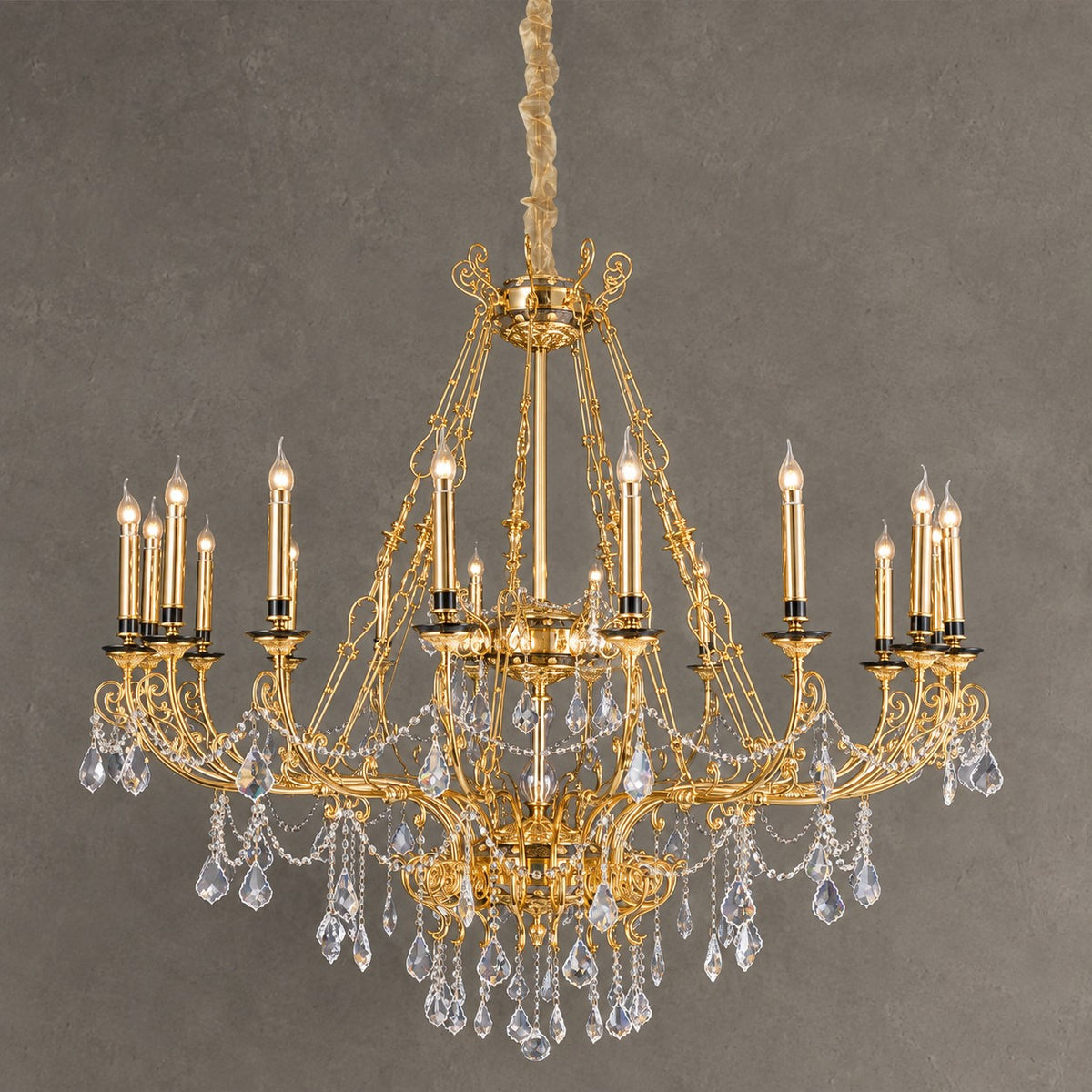 Baroque Silver/24K Gold Color Candle Light Crystal Chandelier