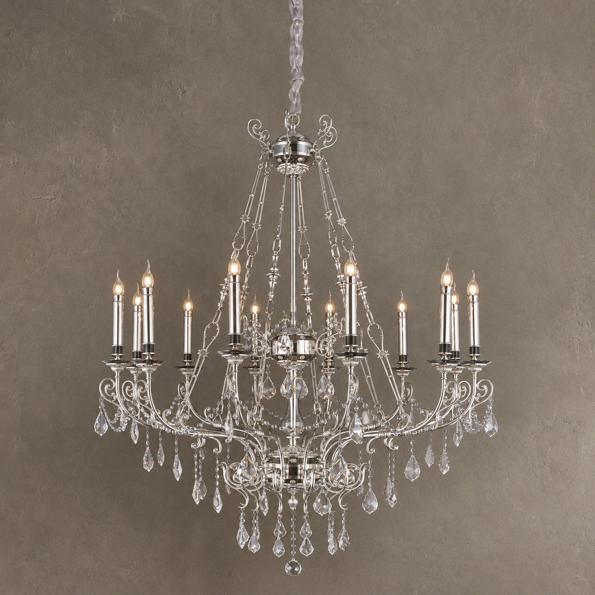 Baroque Silver/24K Gold Color Candle Light Crystal Chandelier