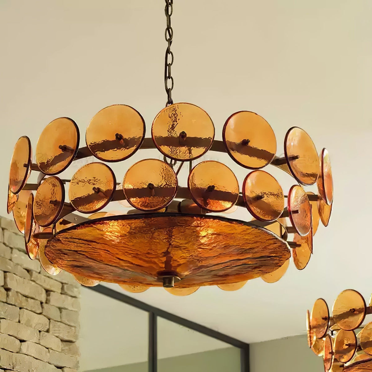 Solaris Amber Glass Disc Chandelier