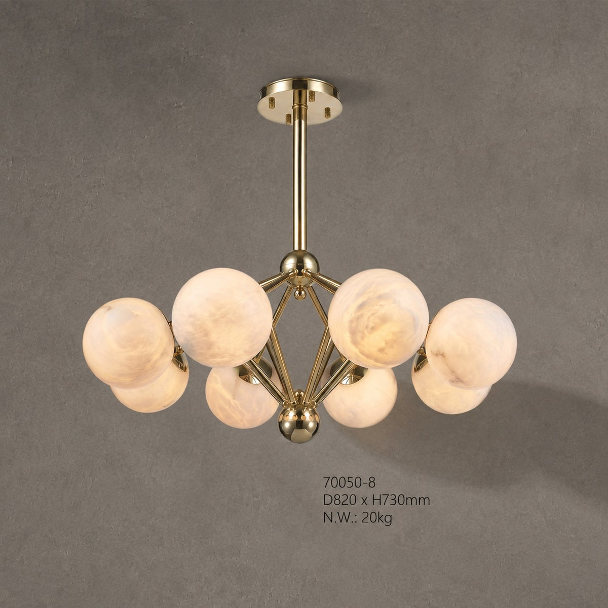 Brass 8-orb Alabaster Pendant Light