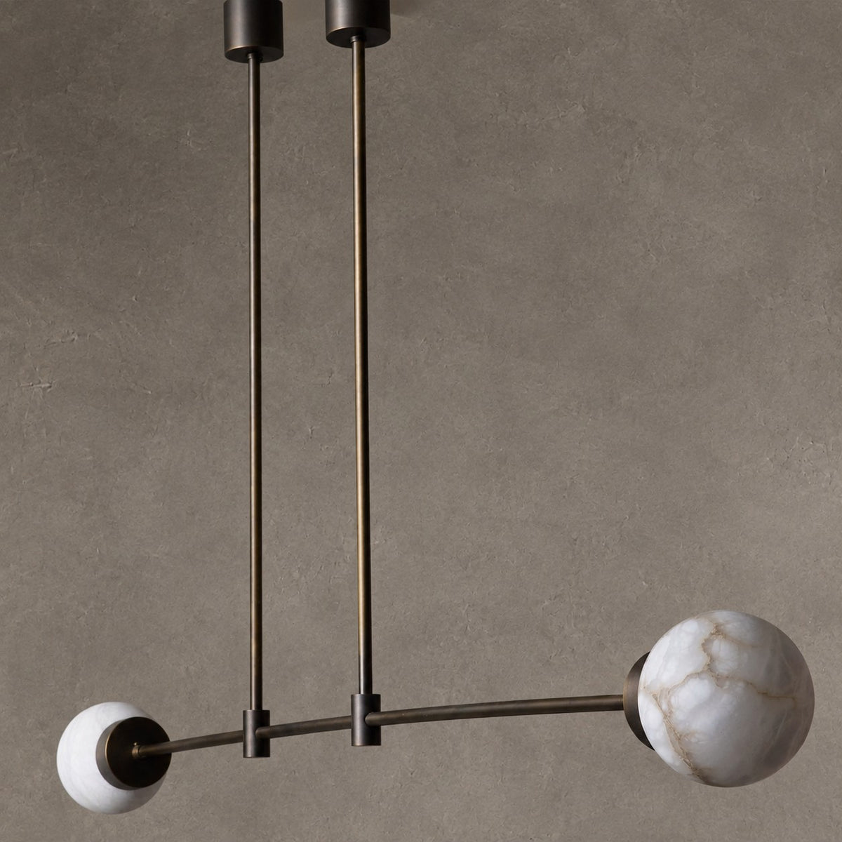 Brass and Alabaster Globes Asymmetrical Line Chandelier
