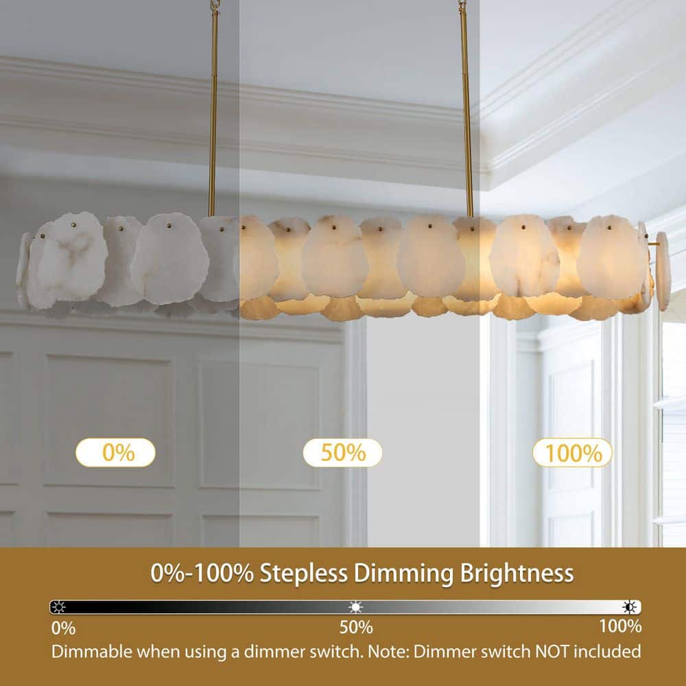 57.8 in. 1-Light Dimmable Integrated LED Brass Alabaster Chandelier, Luxury Large Marble Kitchen Island Chandelier