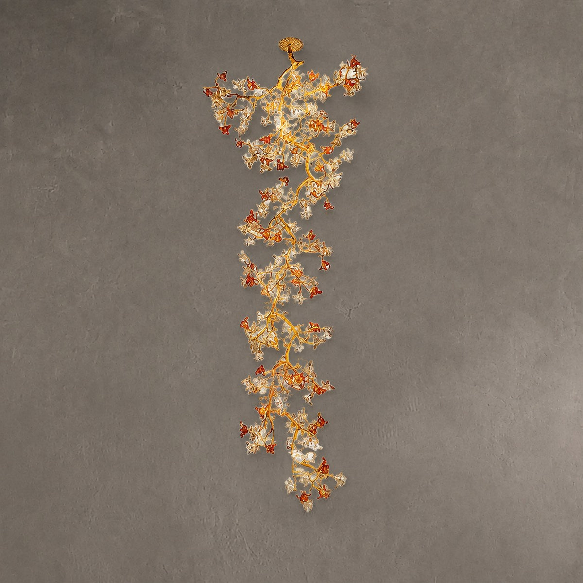 Brass Maple Branch Glass Chandelier