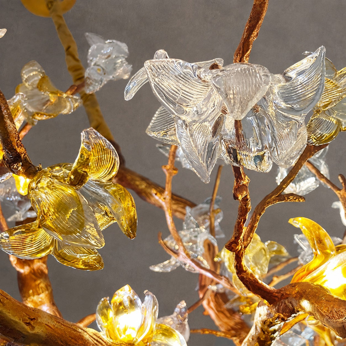 Brass Maple Branch Glass Chandelier