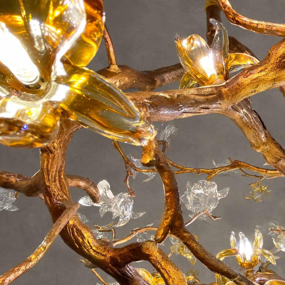 Brass Maple Branch Glass Chandelier