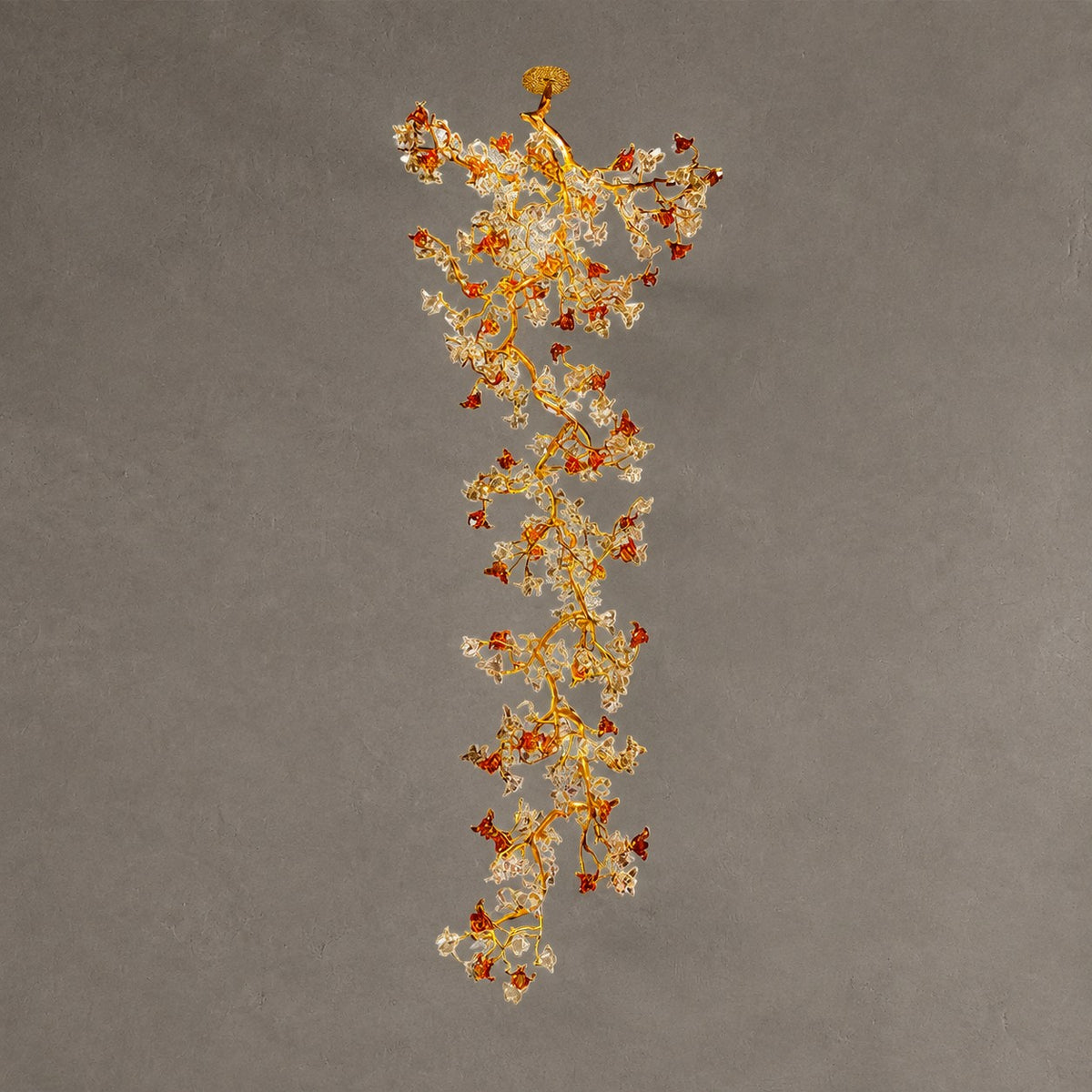 Brass Maple Branch Glass Chandelier